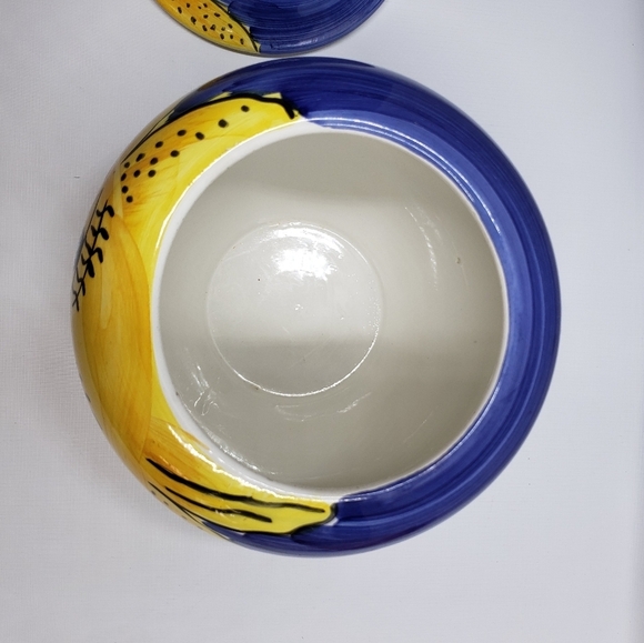Pier 1 Imports Sun Face Cookie Jar Lid Yellow Blue Hand Painted  Made in Italy - Picture 6 of 16
